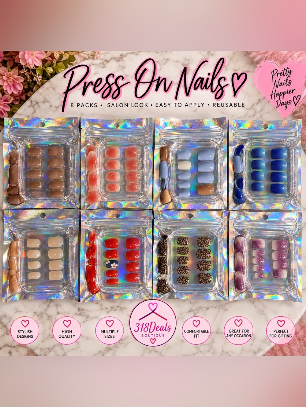 Assorted Women’s Press-On Nail Set — Multi-Color Salon Finish